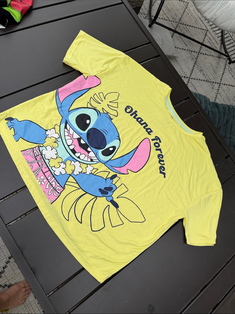 Ohana Forever Yellow Stitch Graphic Ladies crop 
 T-Shirt Large NWOT